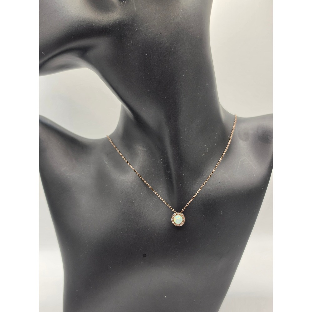 925 Sterling Silver Rose Gold Tone Lab Opal Halo Pendant Necklace 18 Inch